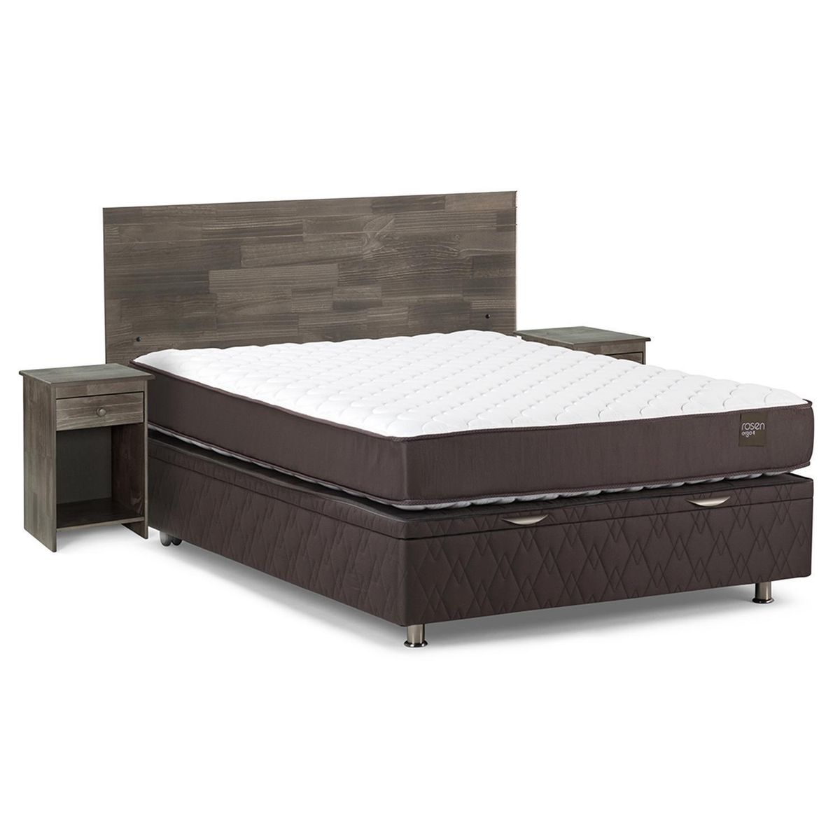 ROSEN - Cama 2 Plazas Boxet Ergo T + Respaldo + 2 Veladores