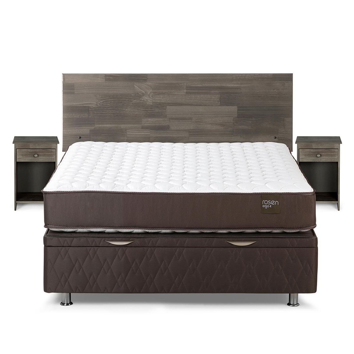 ROSEN - Cama 2 Plazas Boxet Ergo T + Respaldo + 2 Veladores