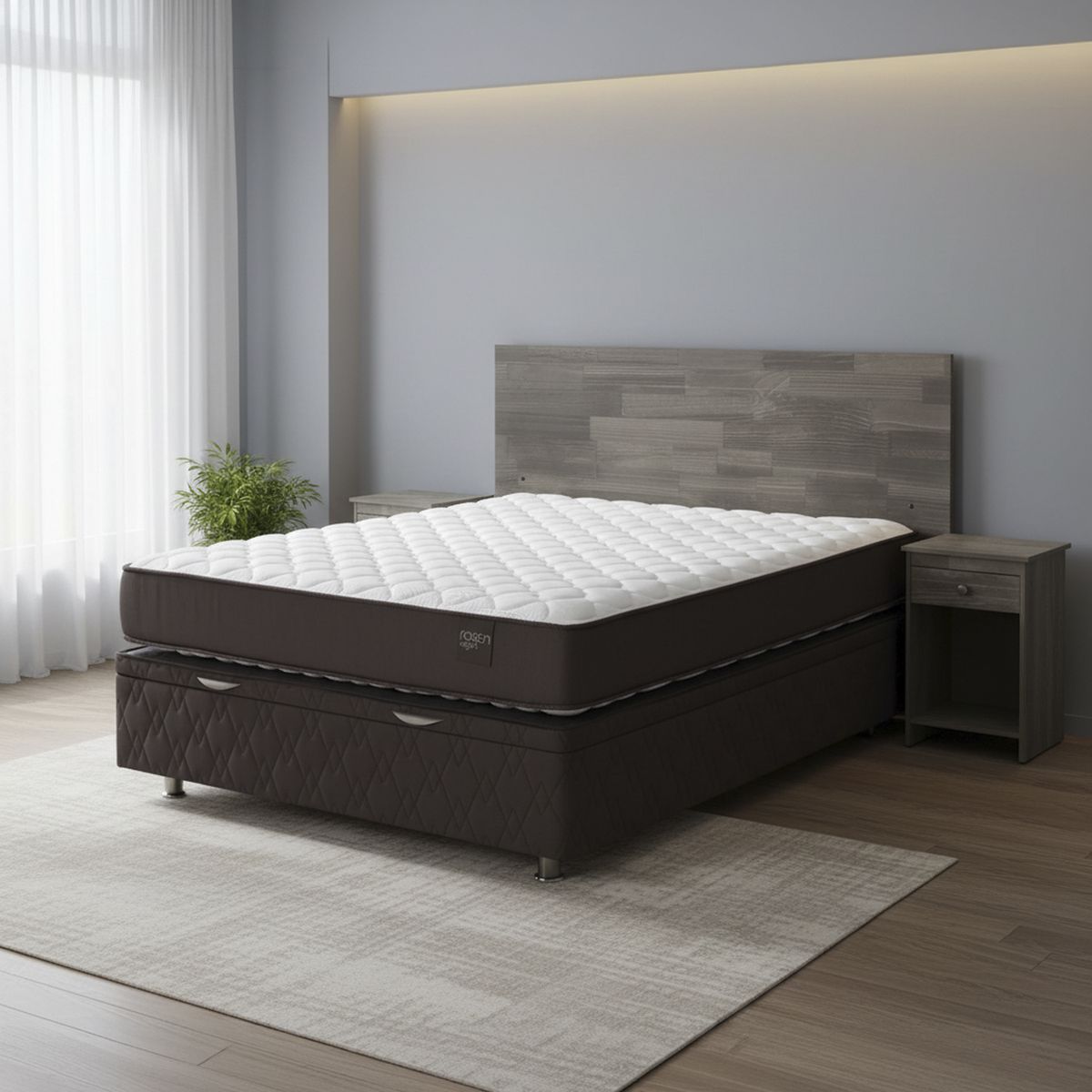 Cama 2 Plazas Boxet Ergo T + Respaldo + 2 Veladores, marca ROSEN - Foto Principal