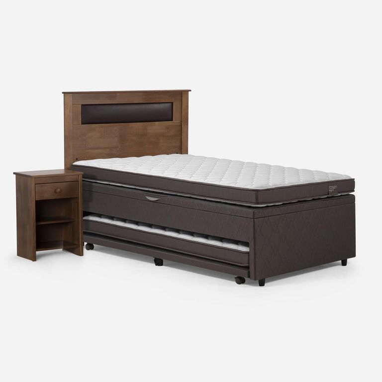 Cama 1.5 Plazas Bed Boxet New Ergo T + Respaldo + 1 Velador