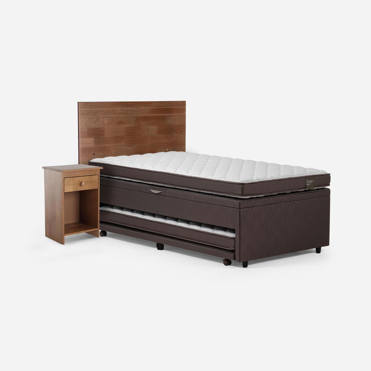 ROSEN - Cama 1.5 Plazas Boxet Ergo T + Respaldo + Velador