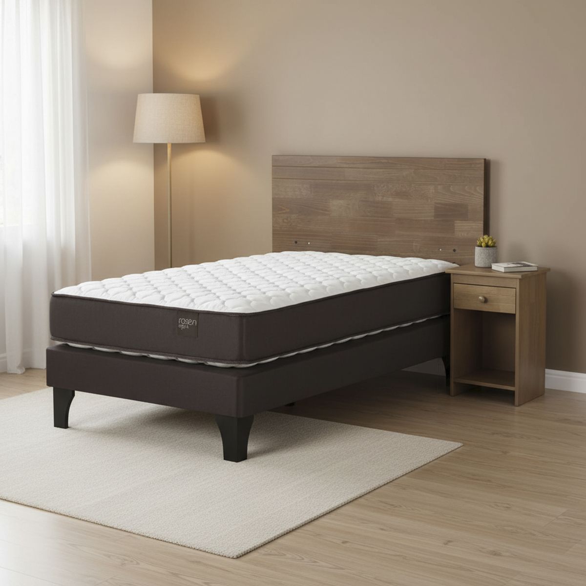 ROSEN - Cama 1.5 Plazas Europea New Ergo T + Respaldo + Velador