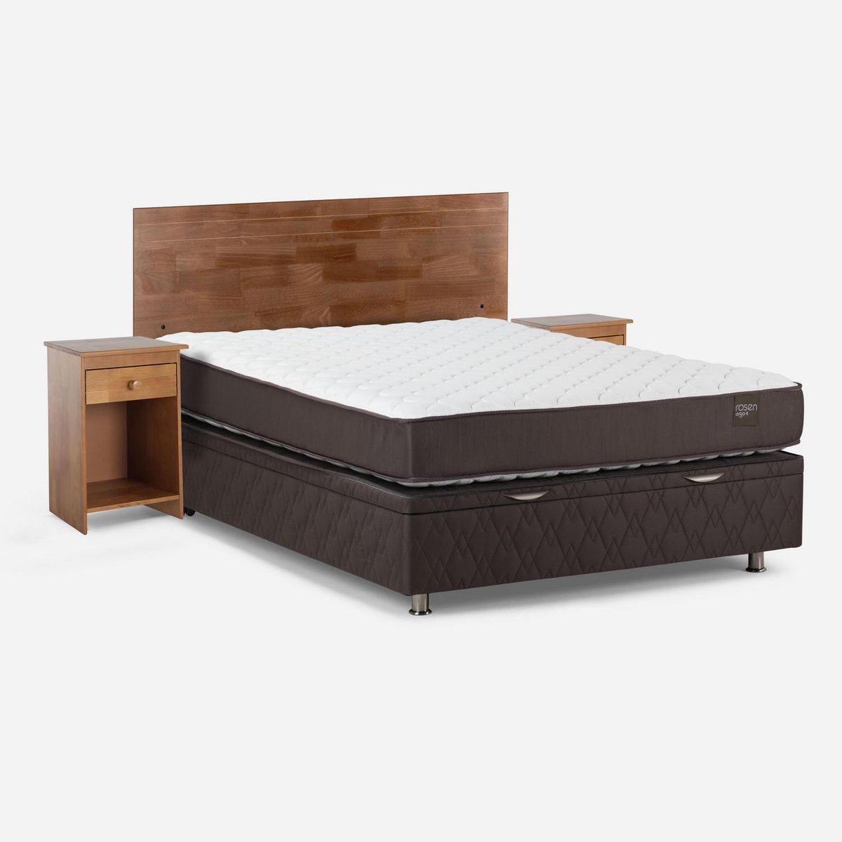 ROSEN - Cama 2 Plazas Boxet Ergo T + Respaldo + 2 Veladores