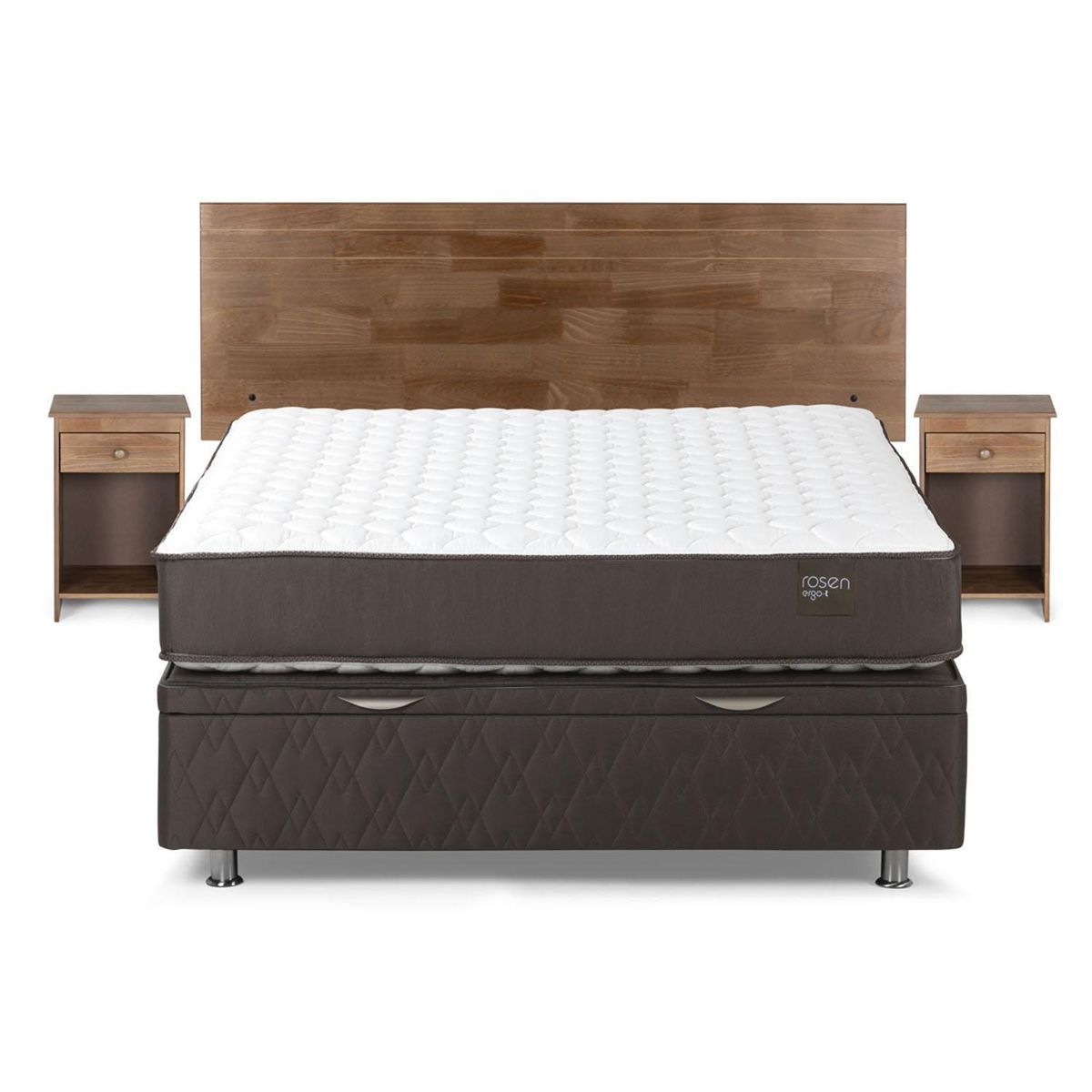 ROSEN - Cama 2 Plazas Boxet Ergo T + Respaldo + 2 Veladores