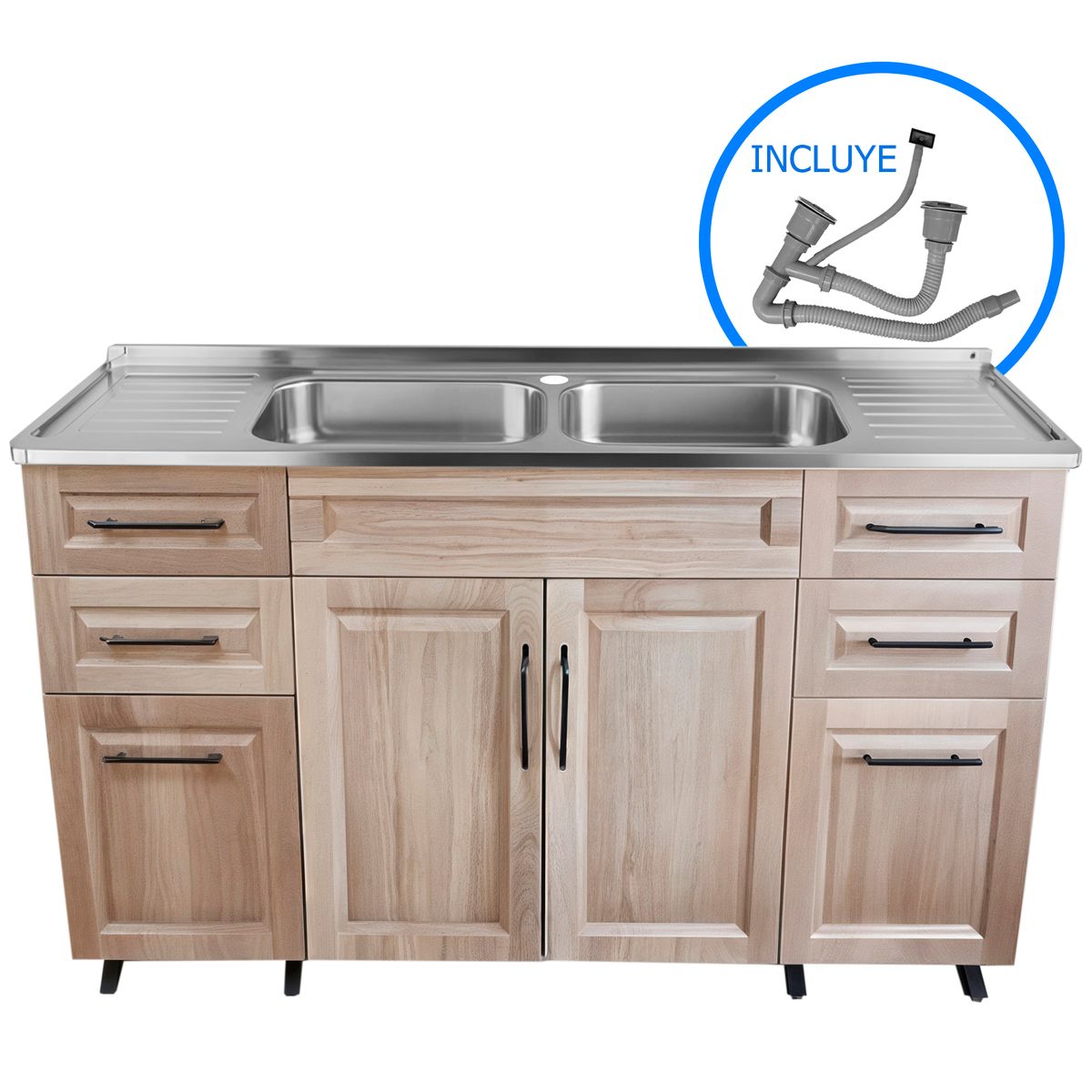 DOMSA - Kit mueble lavaplatos nogal 150x50x80 cm