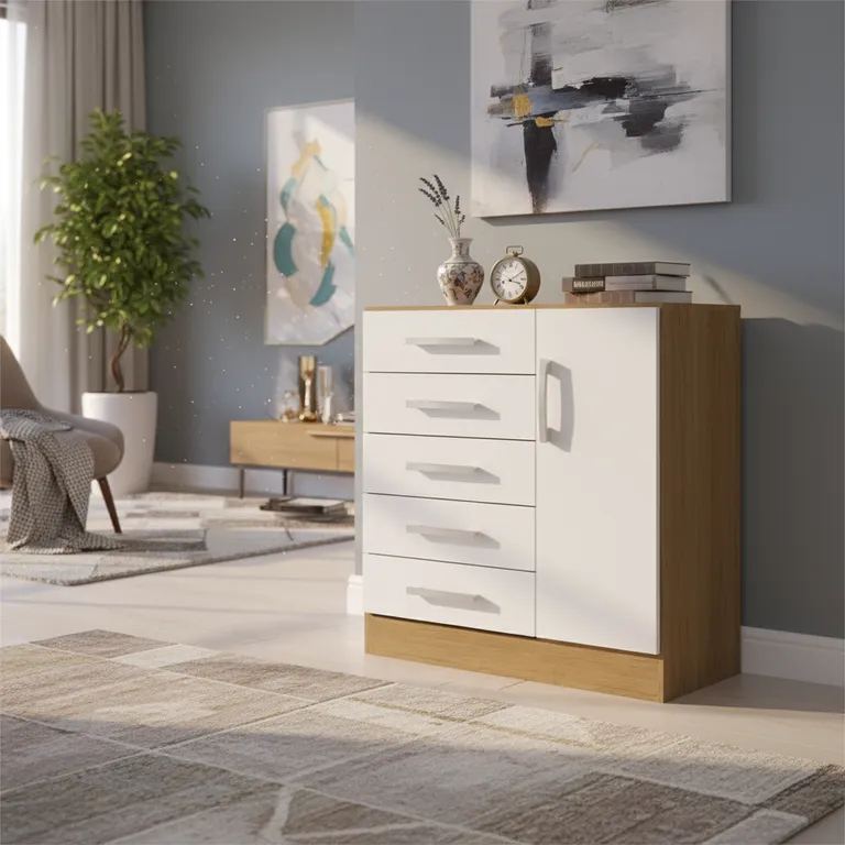 YARDAS Cómoda 1 Puerta 5 Cajón(es) Mod 83x88x88 cm Freijó Blanco