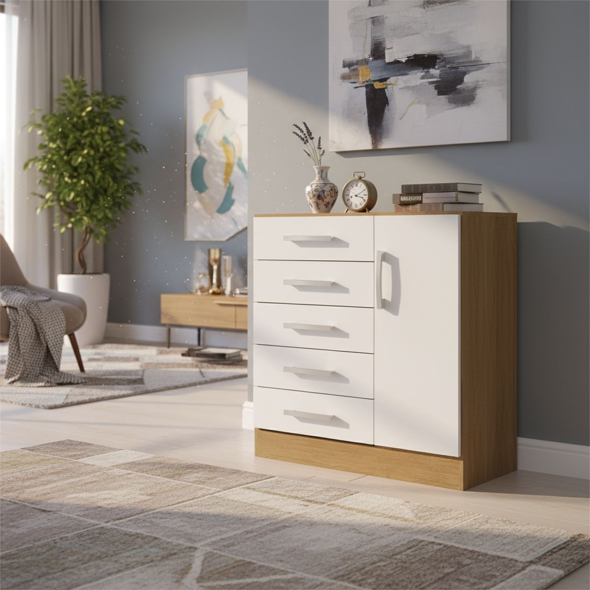 YARDAS - Cómoda 1 Puerta 5 Cajón(es) Mod 83x88x88 cm Freijó Blanco