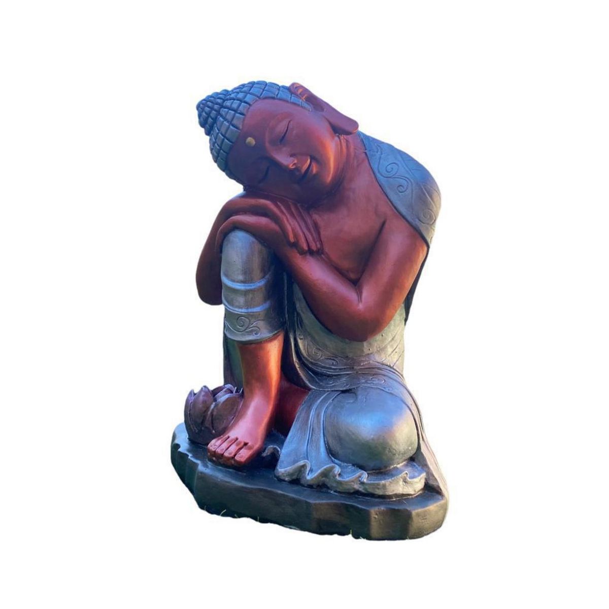 SAT NAM INSPIRES - Buda durmiente flor loto cobre/plata 50 cm