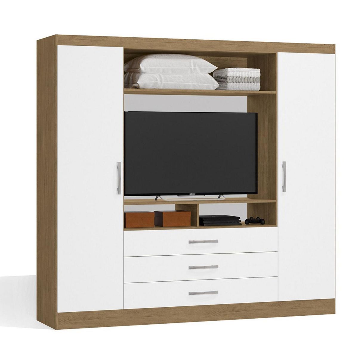 YARDAS - Clóset 2 Puerta(s) 4 Cajón(es) 4 Repisa(s) 193x180x194 cm Freijo/Blanco