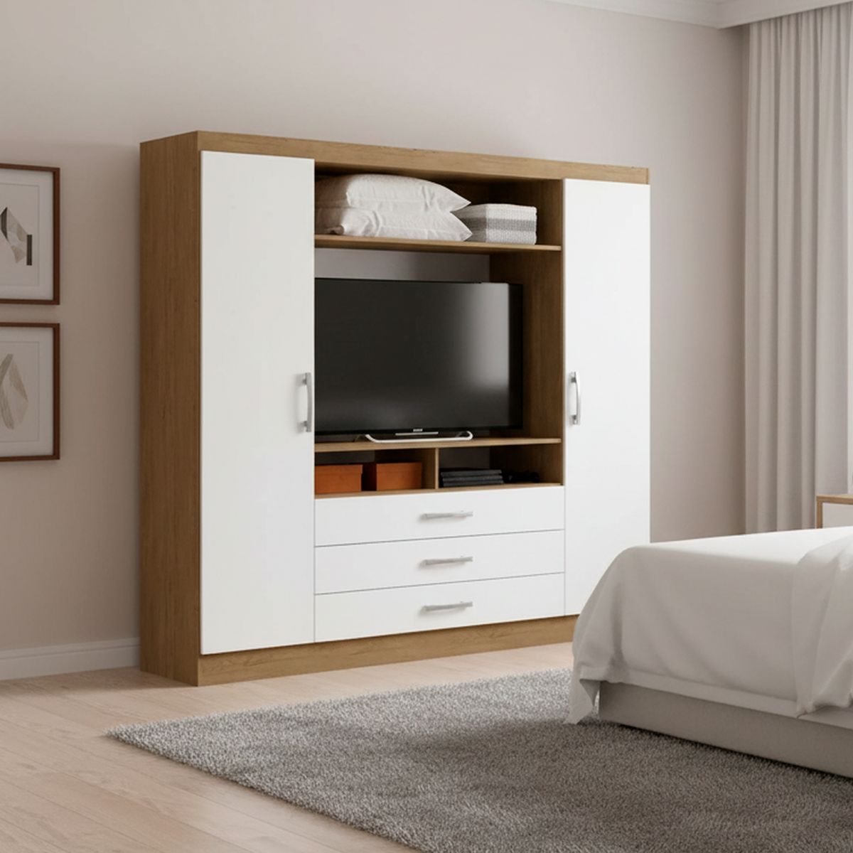 YARDAS - Clóset 2 Puerta(s) 4 Cajón(es) 4 Repisa(s) 193x180x194 cm Freijo/Blanco