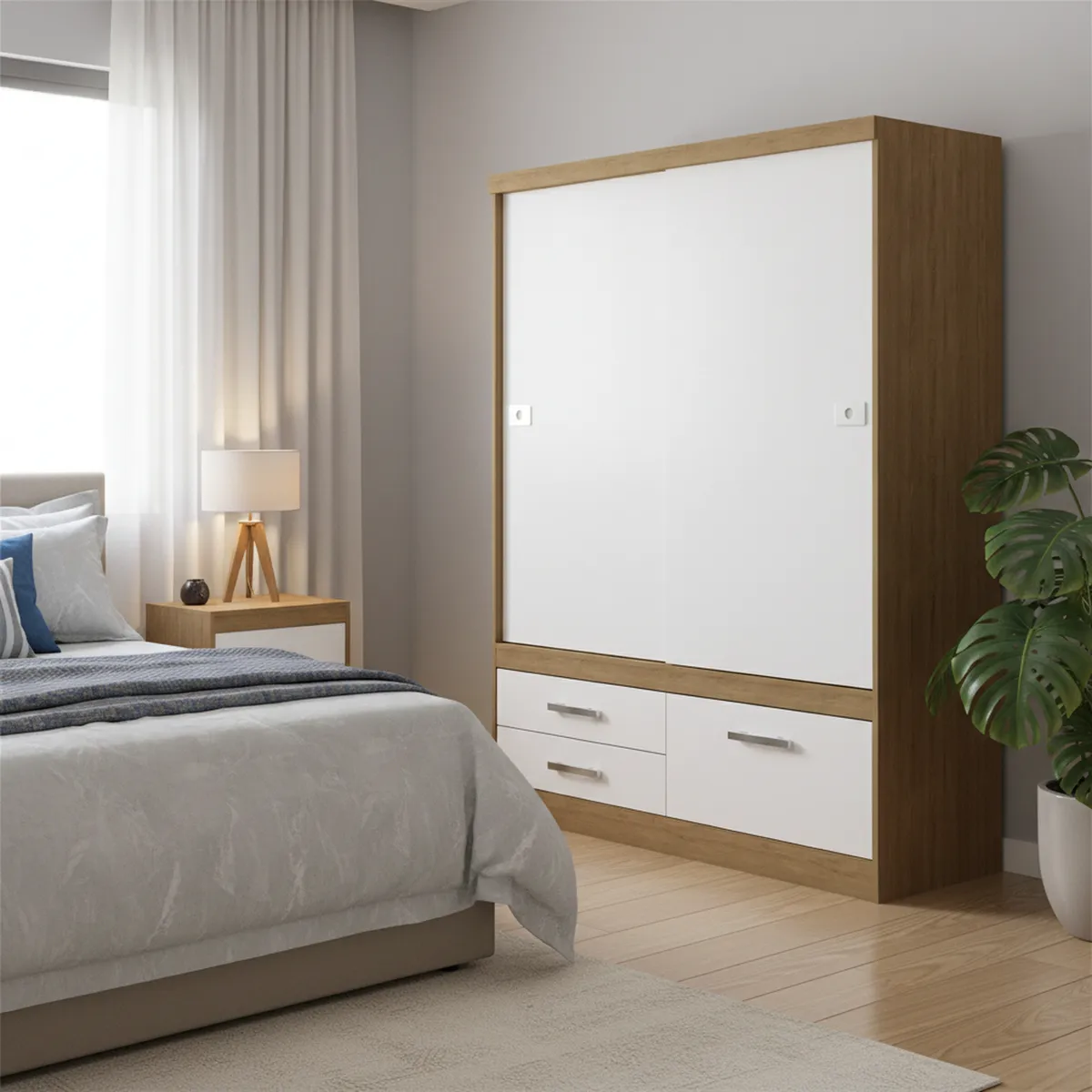 YARDAS - Clóset 2 Puerta(s) 4 Cajón(es) 4 Repisa(s) 136x180x206 cm Freijo/Blanco