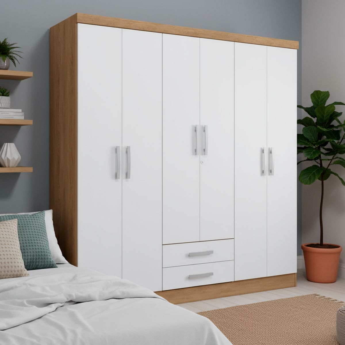 YARDAS - Clóset 2 Puerta(s) 4 Cajón(es) 4 Repisa(s) 181x180x186 cm Freijo/Blanco