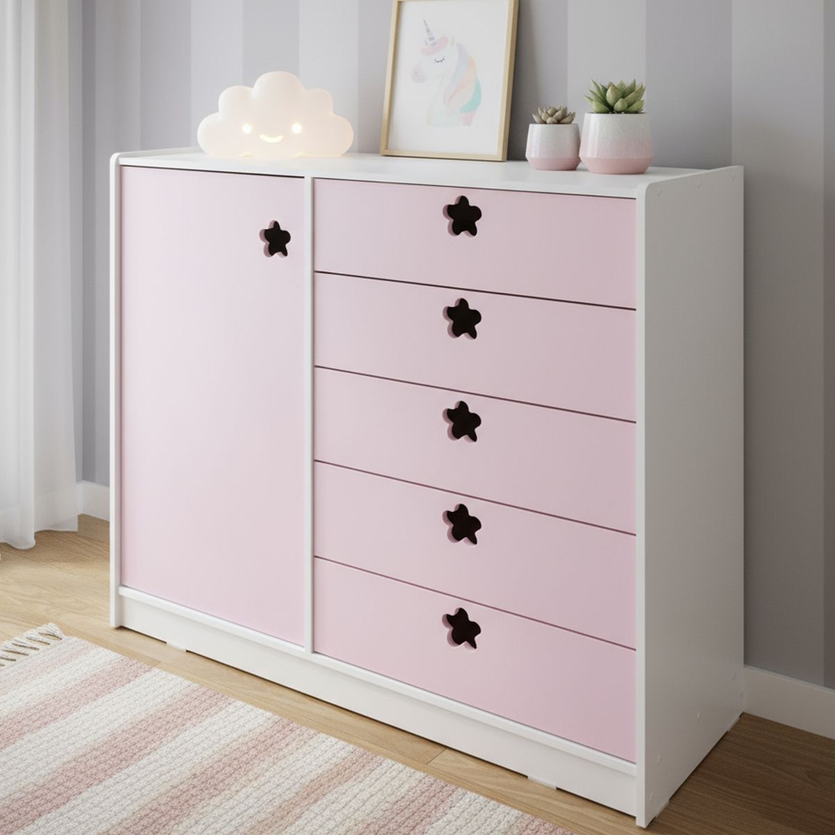 MUEBLES KIDS - Mini Closet 4 Cajón(es) Flor 120x120x45 cm Rosado