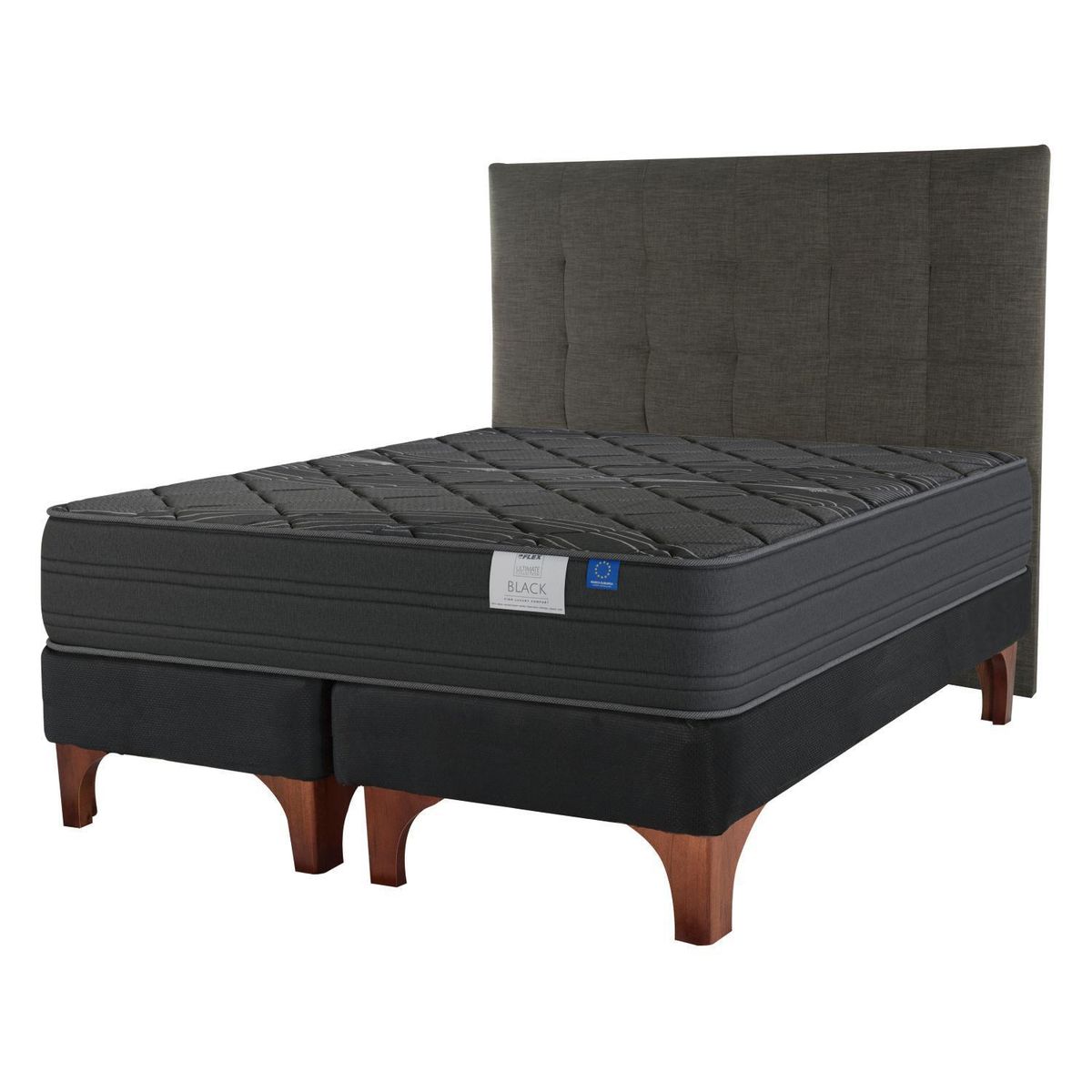 FLEX - Cama Europea Black King (180x200) + Respaldo Design Grafito