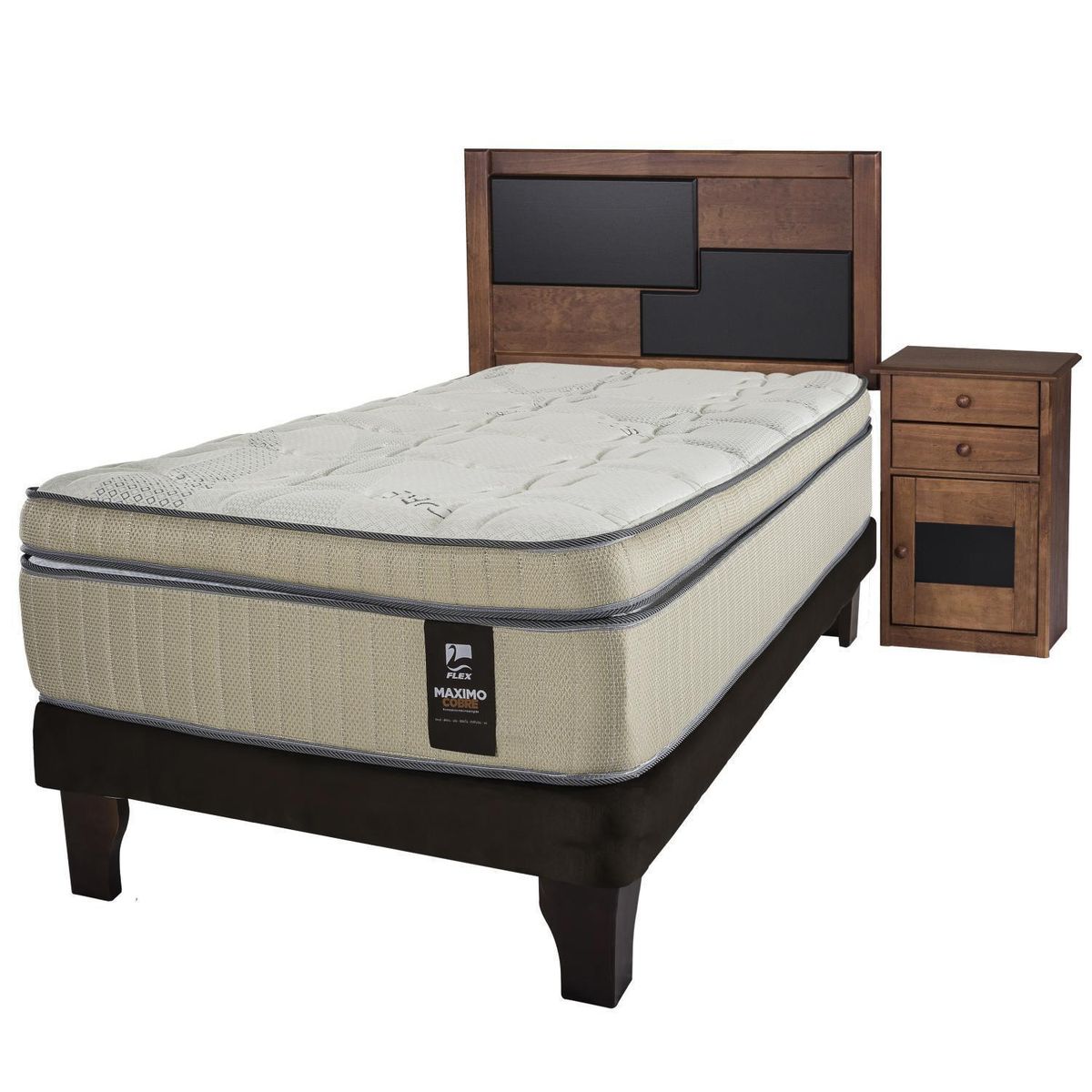 FLEX - Cama Europea Máxmo Cobre 1.5 plaza (105x200)+ Set Muebles Colonia