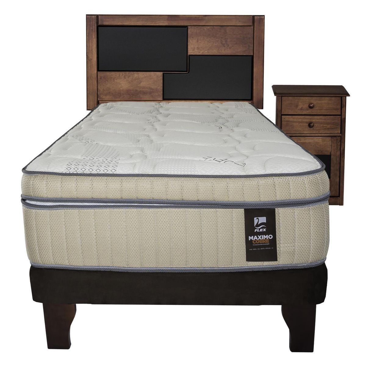 FLEX - Cama Europea Máxmo Cobre 1.5 plaza (105x200)+ Set Muebles Colonia