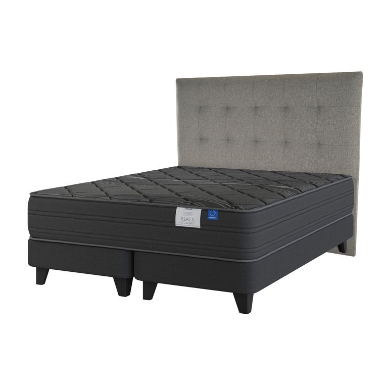 Cama Europea Black King (180X200) + Respaldo Design Gris