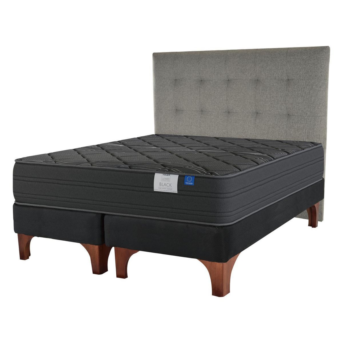 FLEX - Cama Europea Black King (180x200) + Respaldo Design Gris