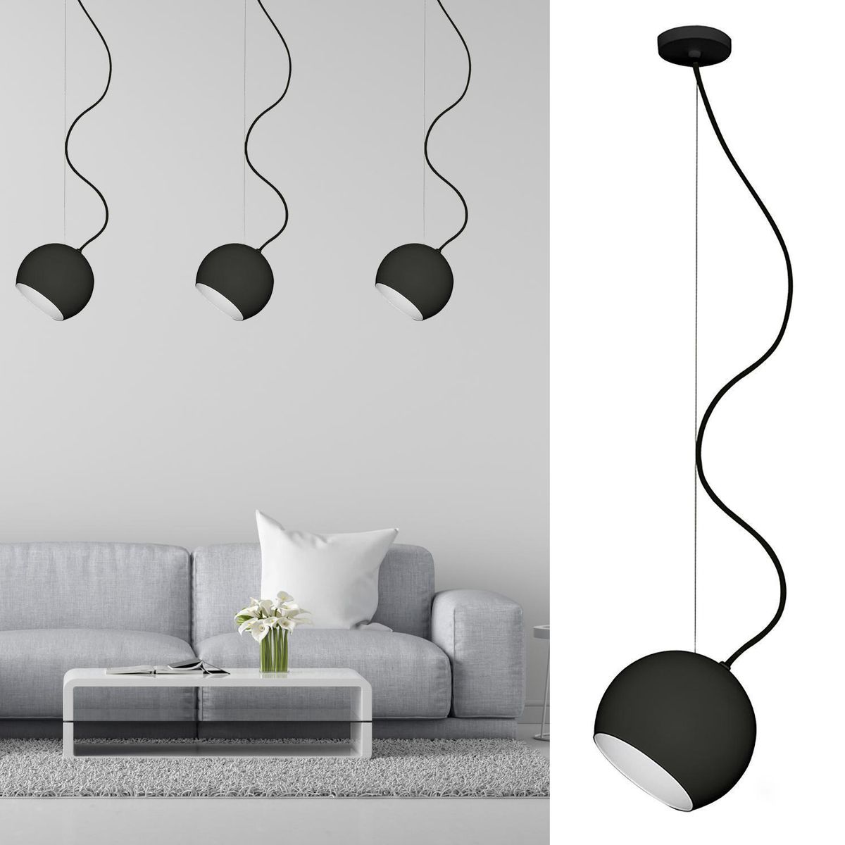 BLUMENAU - Lámpara Colgante 1 Luz Aluminio Negro