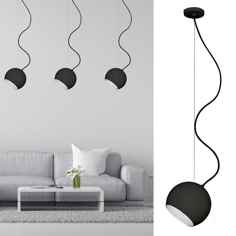 BLUMENAU - Lámpara colgante Oca negra 160mm cable hilo tejido negro 1 luz GU10