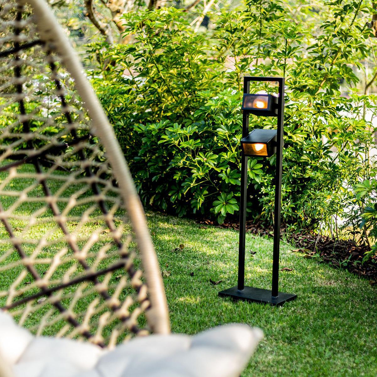 BLUMENAU - Faro Carbono de acero galvanizado negro 2 luces E27 1,1m IP 54