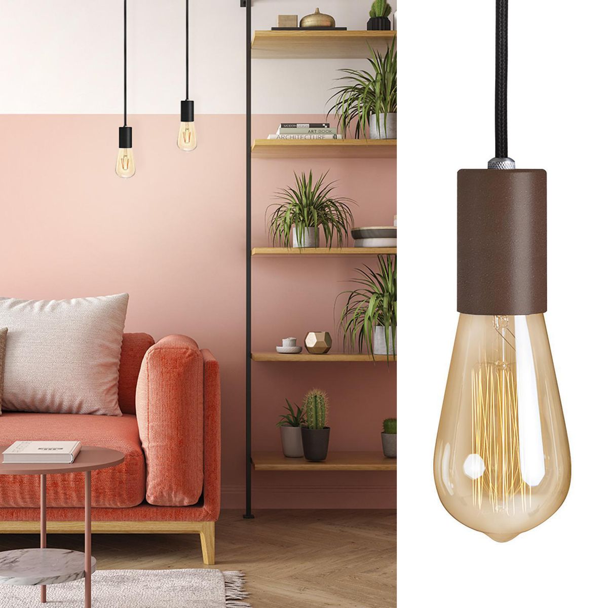 BLUMENAU - Lámpara Colgante Vintage 1 Luz Vidrio Café