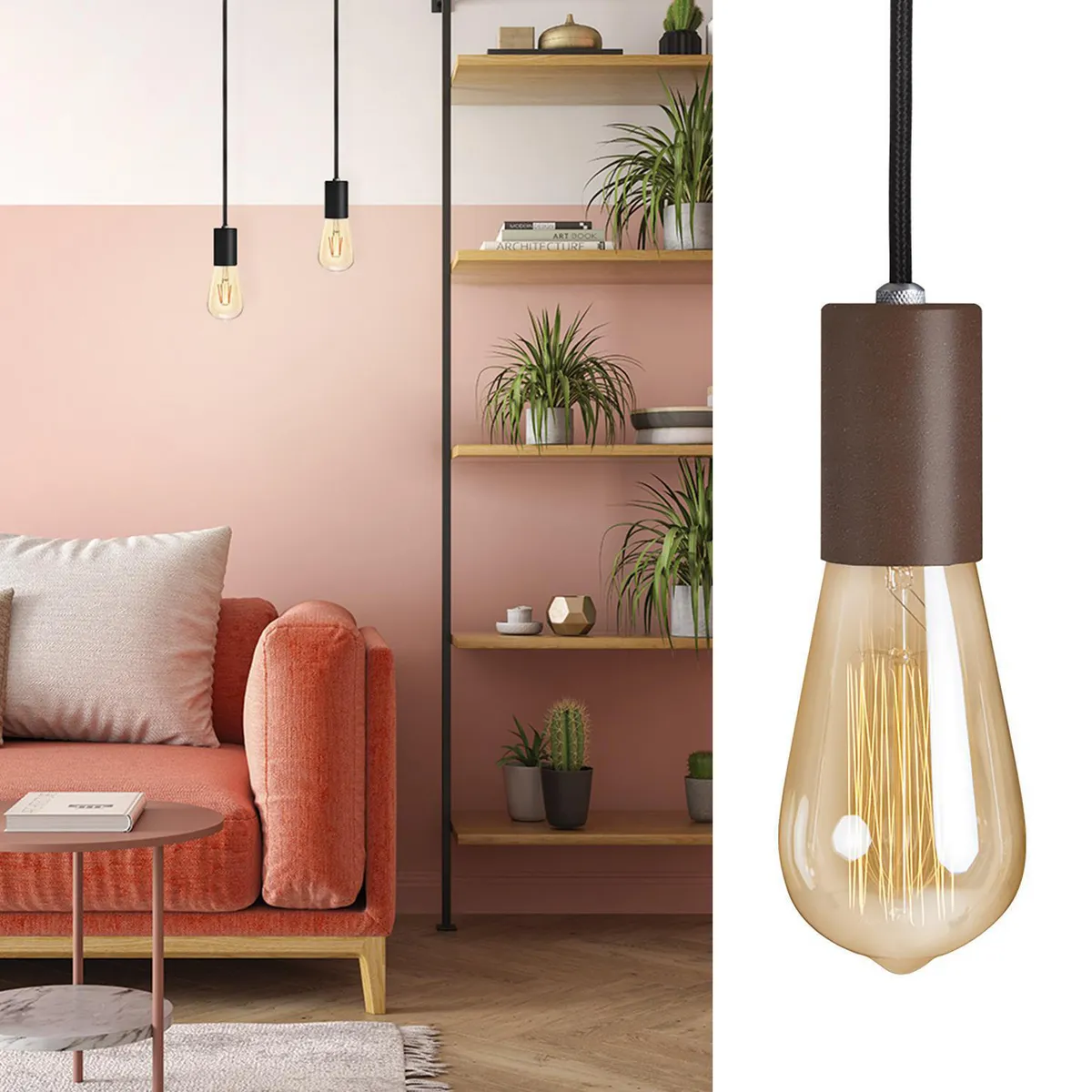 BLUMENAU - Lámpara Colgante Vintage 1 Luz Vidrio Café