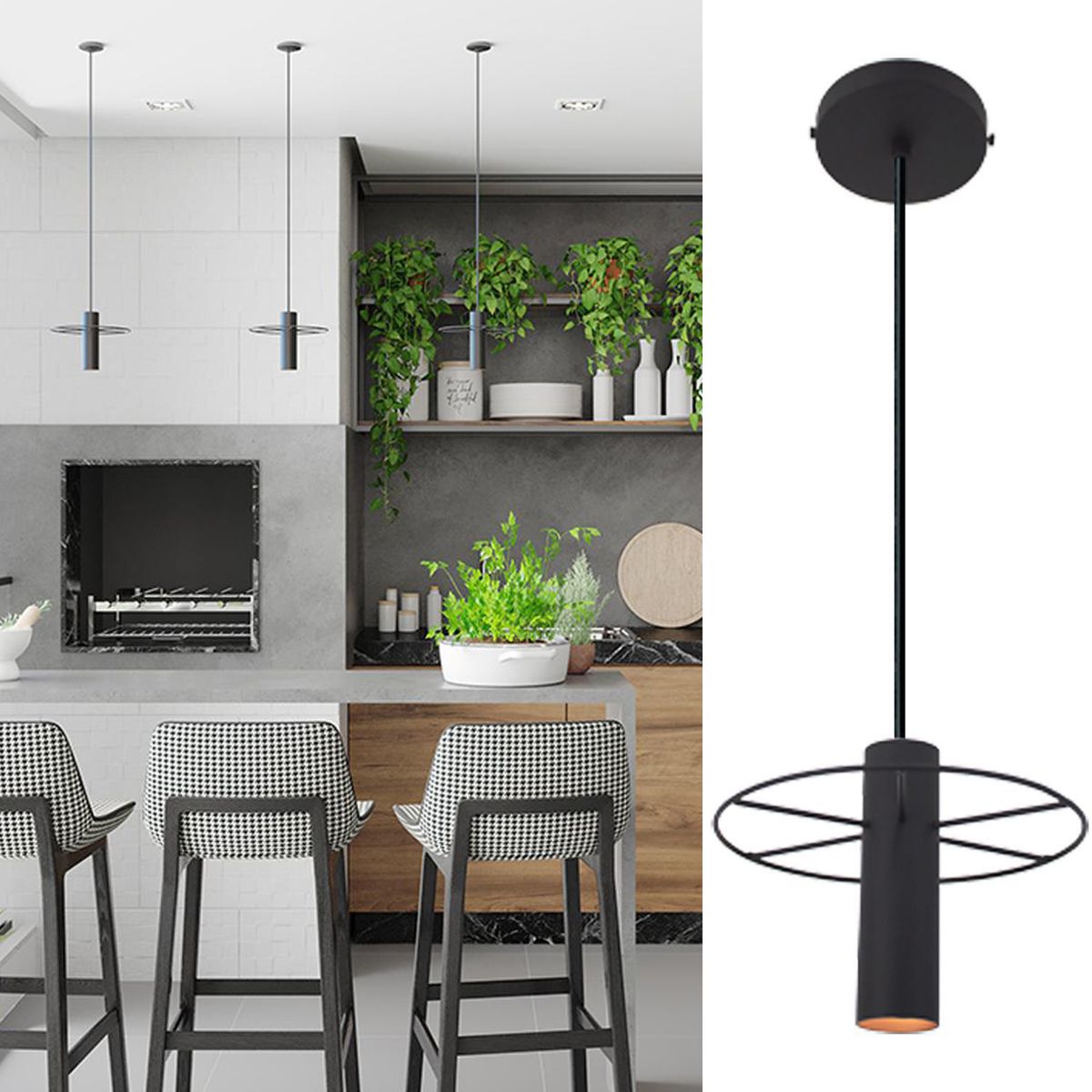 BLUMENAU - Lámpara Colgante Trevo 1 Luz Aluminio Negro