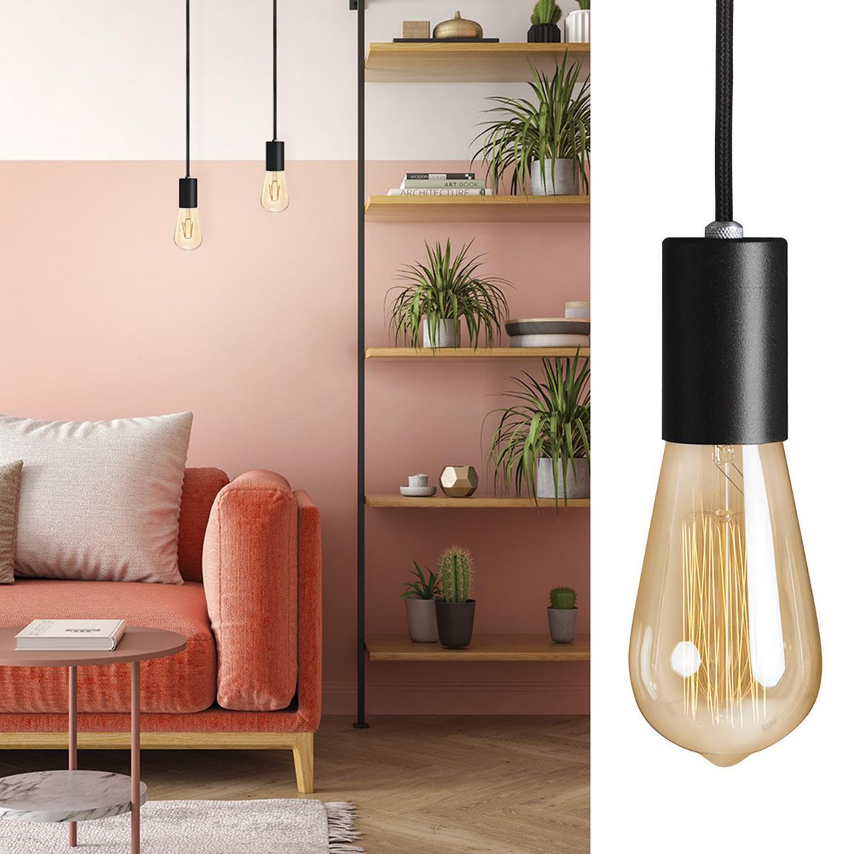 BLUMENAU - Lámpara Colgante Vintage 1 Luz Vidrio Negro