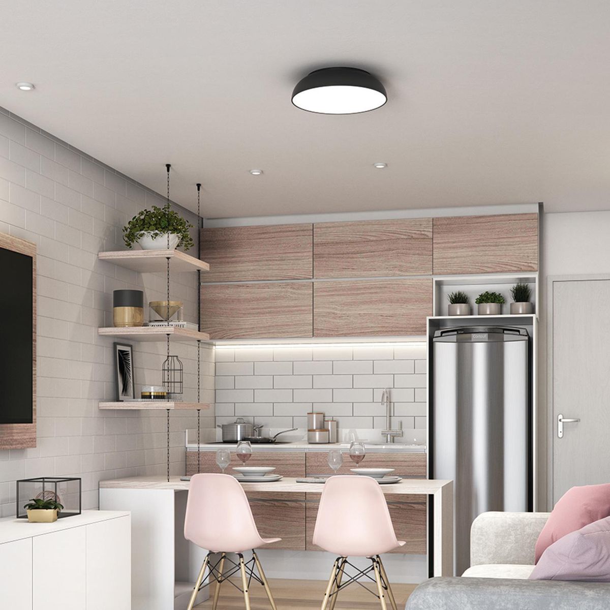 BLUMENAU - Plafón Redondo Plano negro aluminio 400mm 3 luces E27