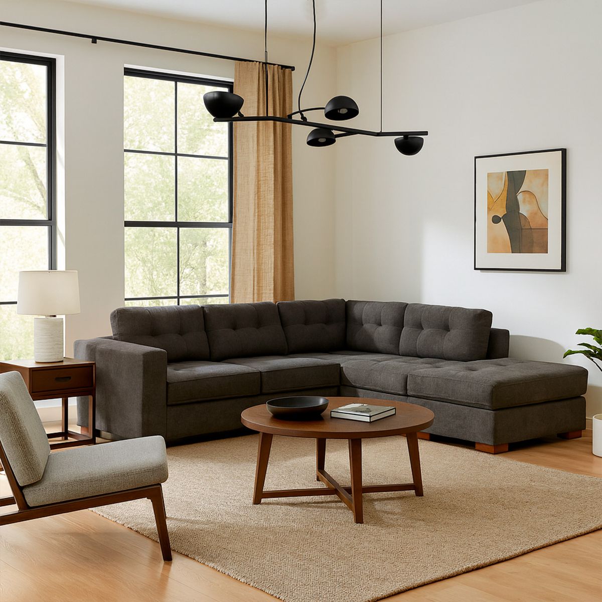 BLUMENAU - Lámpara Colgante Bola 4 Luces Aluminio Negro