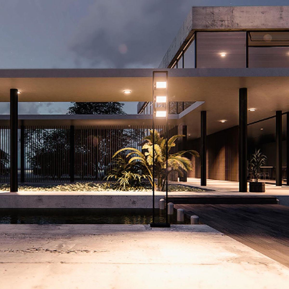 BLUMENAU - Poste Carbono acero galvanizado negro 3 luces E27 altura 2,1m IP 54