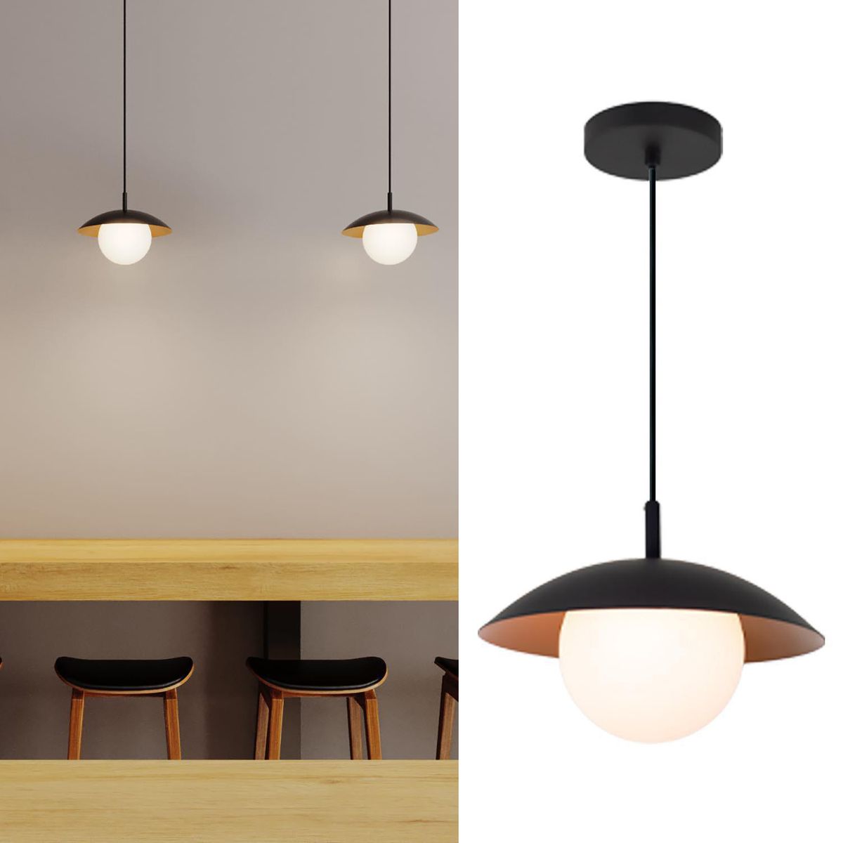 BLUMENAU - Lámpara Colgante Anna 1 Luz Vidrio Negro