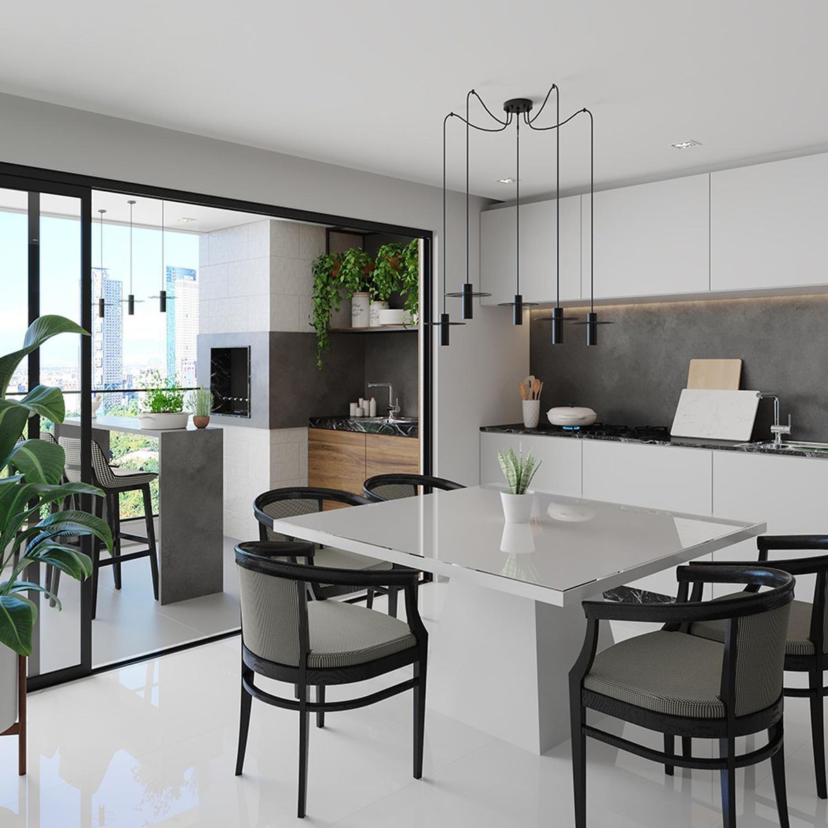 BLUMENAU - Lámpara Colgante Anna 5 Luces Acero Negro