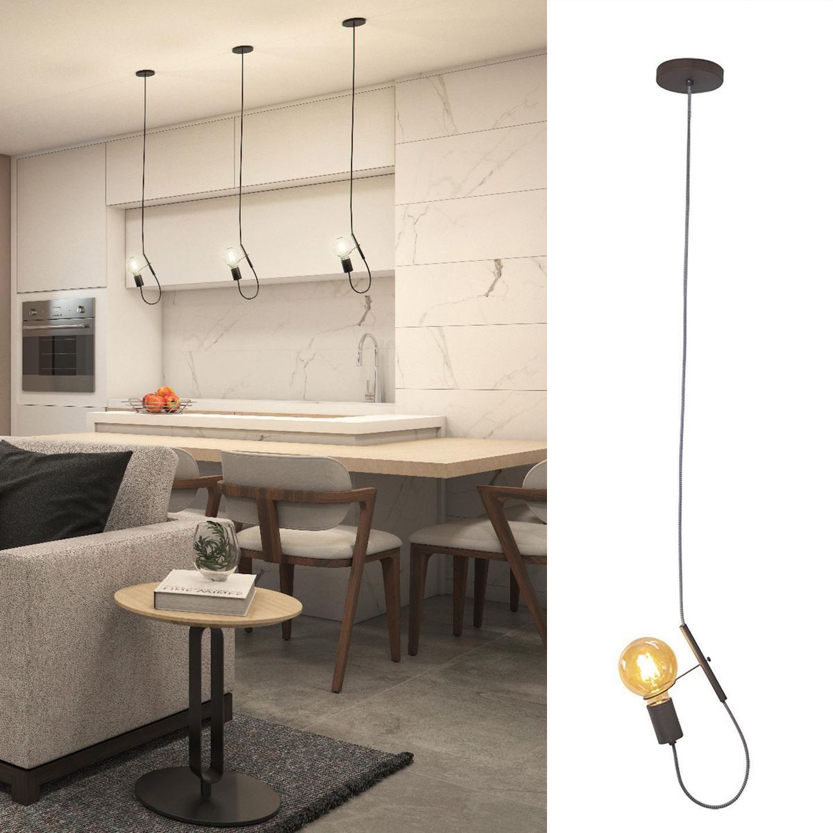 BLUMENAU - Lámpara Colgante Flex 1 Luz Plástico Negro