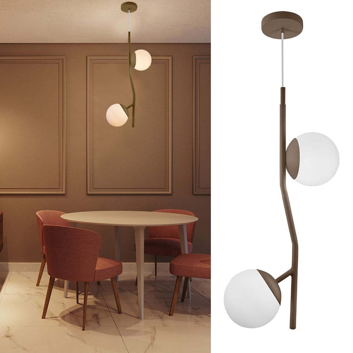 BLUMENAU - Lámpara Colgante Flora 2 Luces Metal Dorado