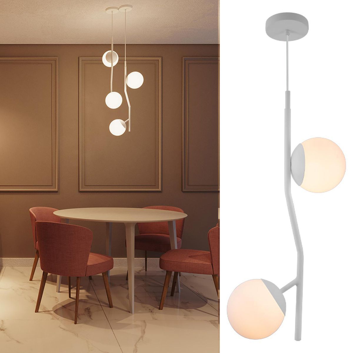 BLUMENAU - Lámpara Colgante Flora 2 Luces Metal Blanco