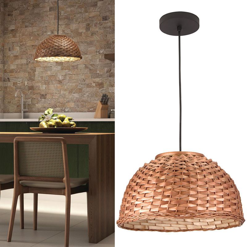 BLUMENAU - Lámpara Colgante Bali 1 Luz Mimbre Café/Marrón 35 cm