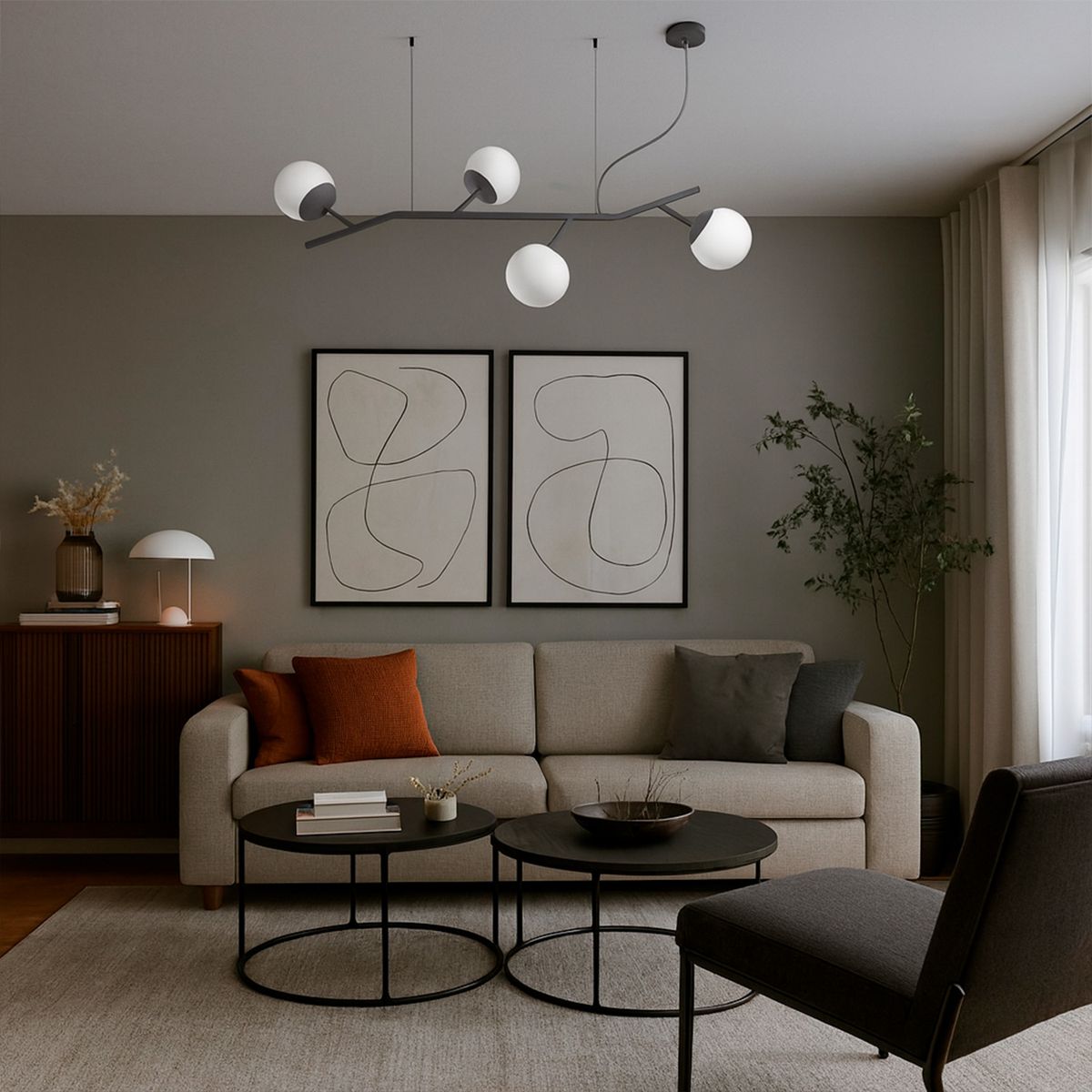 BLUMENAU - Lámpara Colgante Flora 4 Luces Vidrio Negro