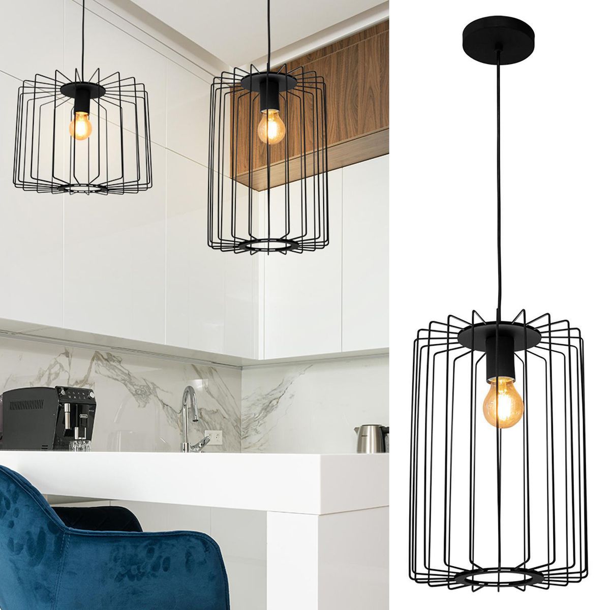 BLUMENAU - Lámpara Colgante Cela 1 Luz Metal Negro