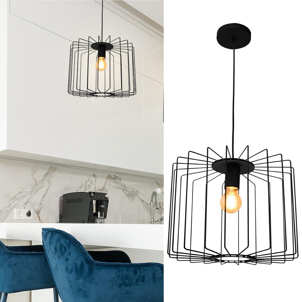 BLUMENAU - Lámpara Colgante Cela 1 Luz Metal Negro