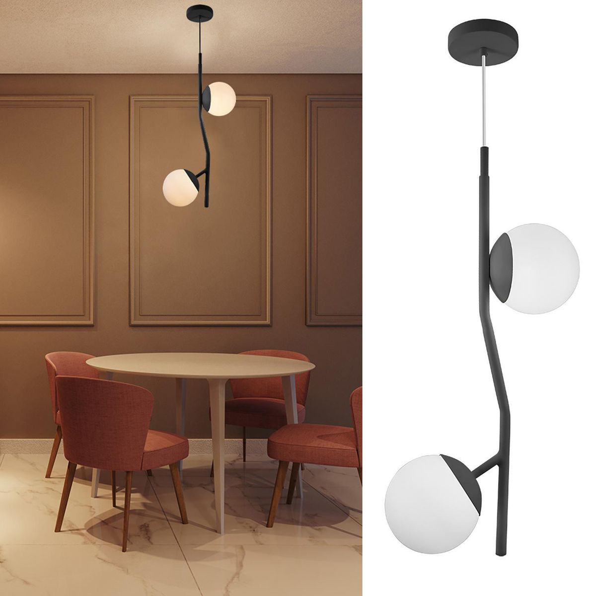 BLUMENAU - Lámpara Colgante Flora 2 Luces Vidrio Negro