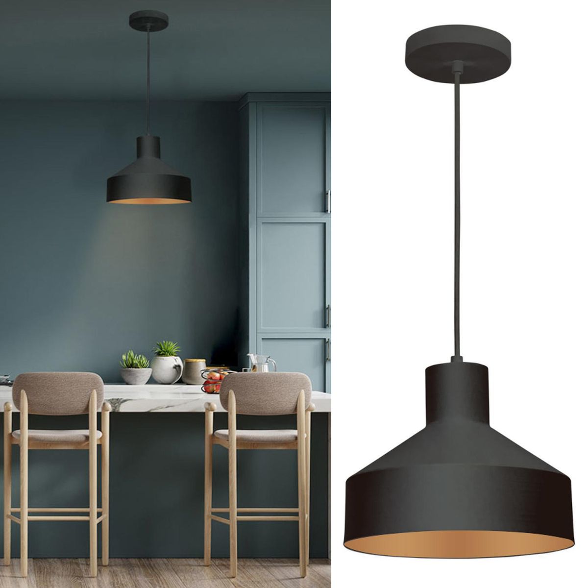 BLUMENAU - Lámpara Colgante Niza 1 Luz Aluminio Negro