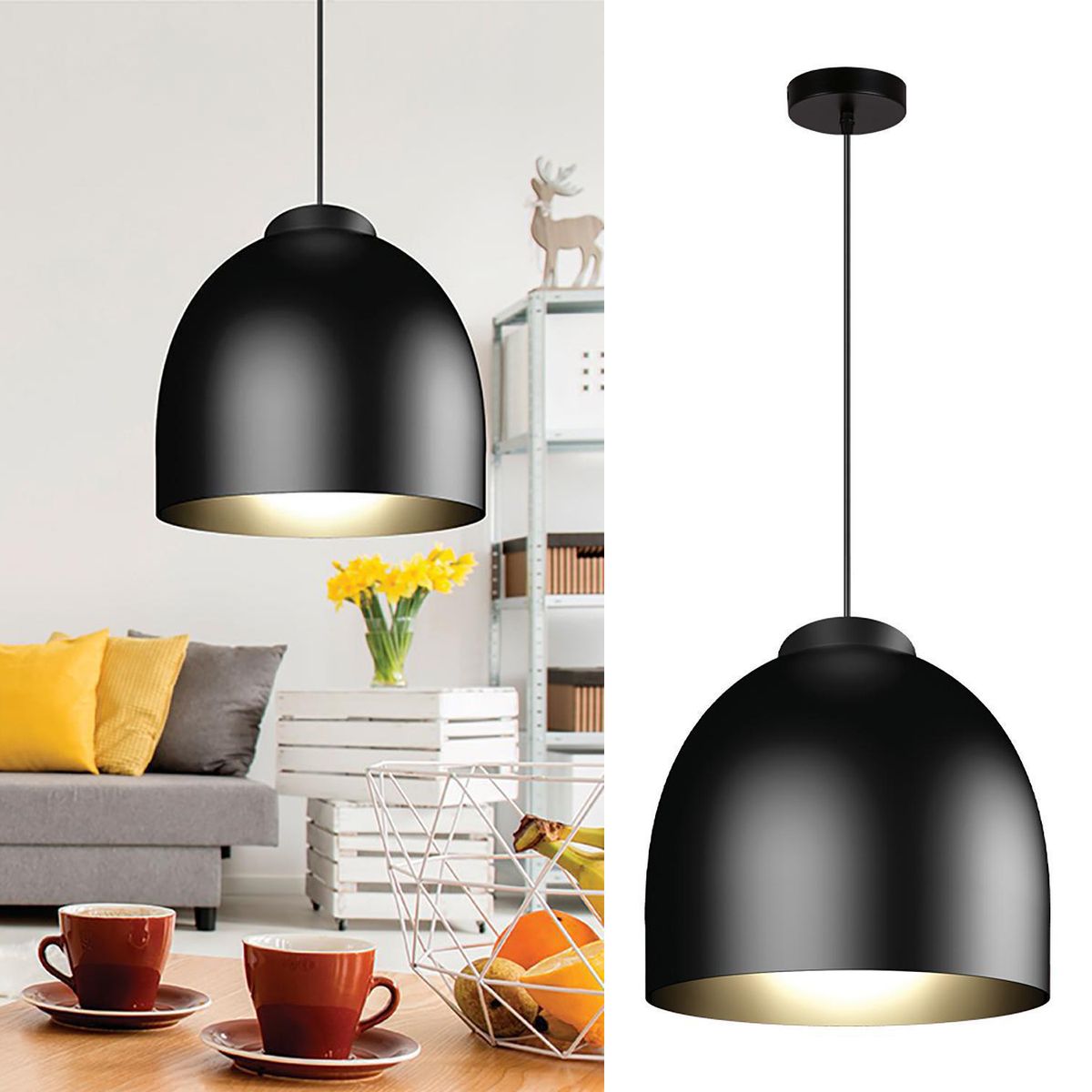 BLUMENAU - Lámpara Colgante Blum 1 Luz Aluminio Negro 35 cm
