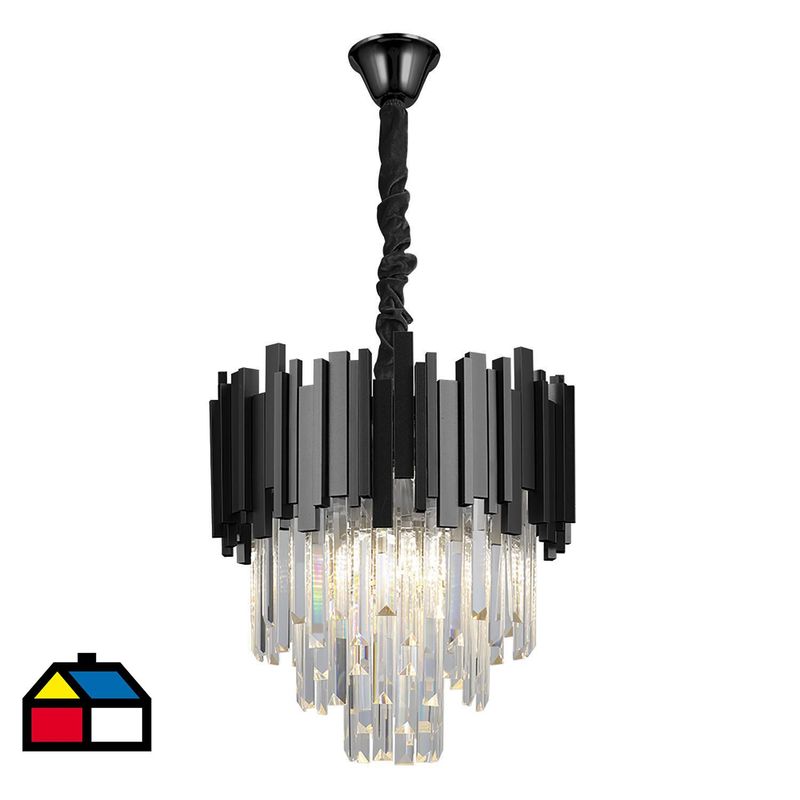 BLUMENAU - Lampara colgante Midas negra aluminio acero cristal 400mm 4 luces E14