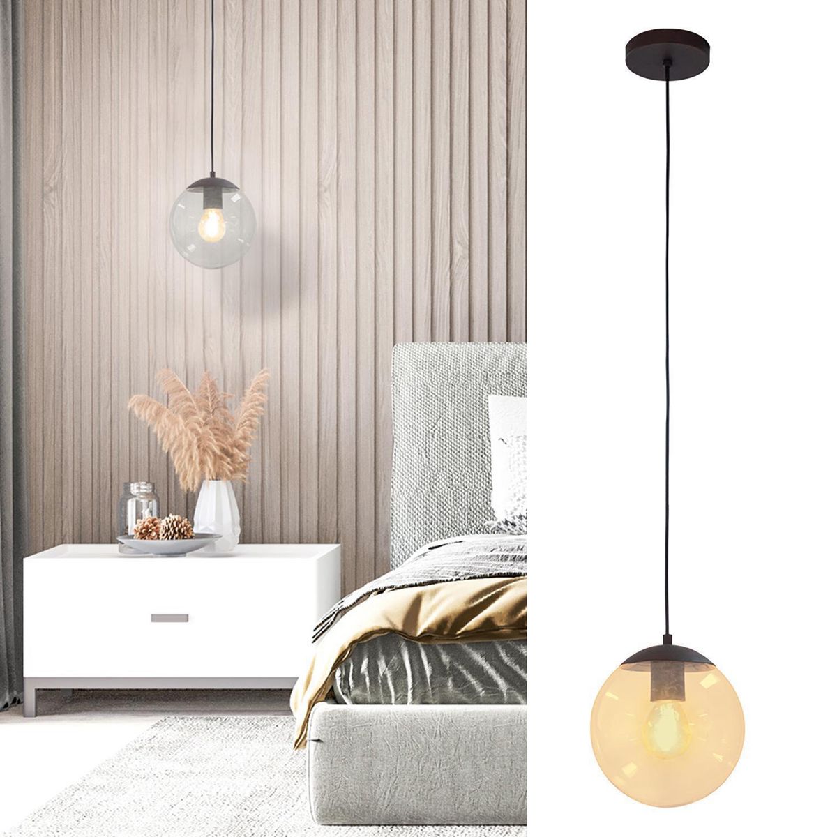 BLUMENAU - Lámpara Colgante Globo 1 Luz Vidrio Negro