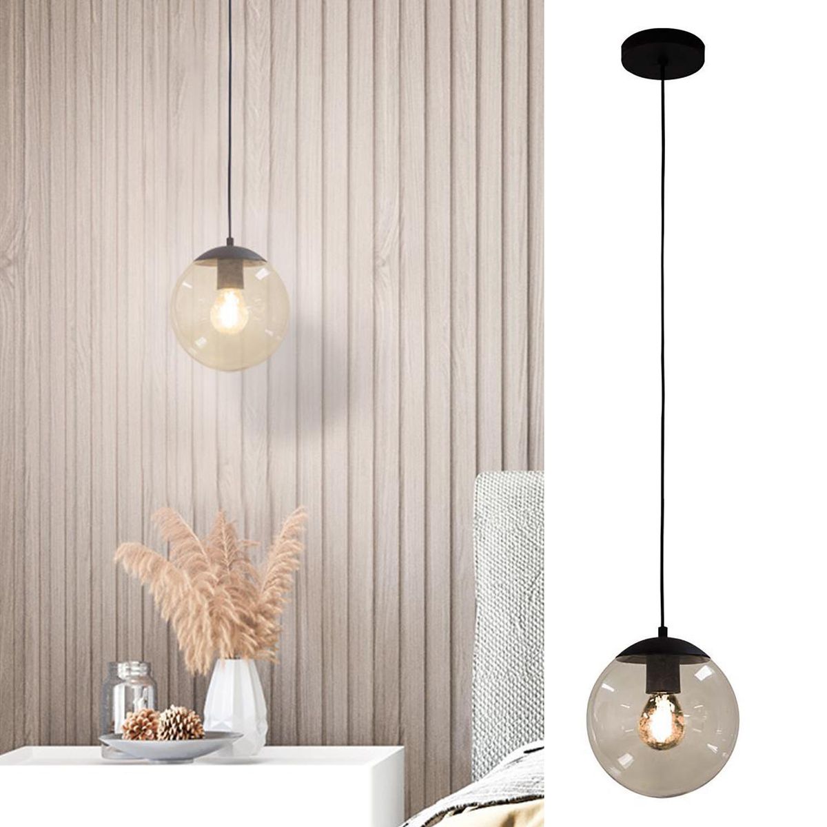 BLUMENAU - Lámpara Colgante Globo 1 Luz Vidrio Negro