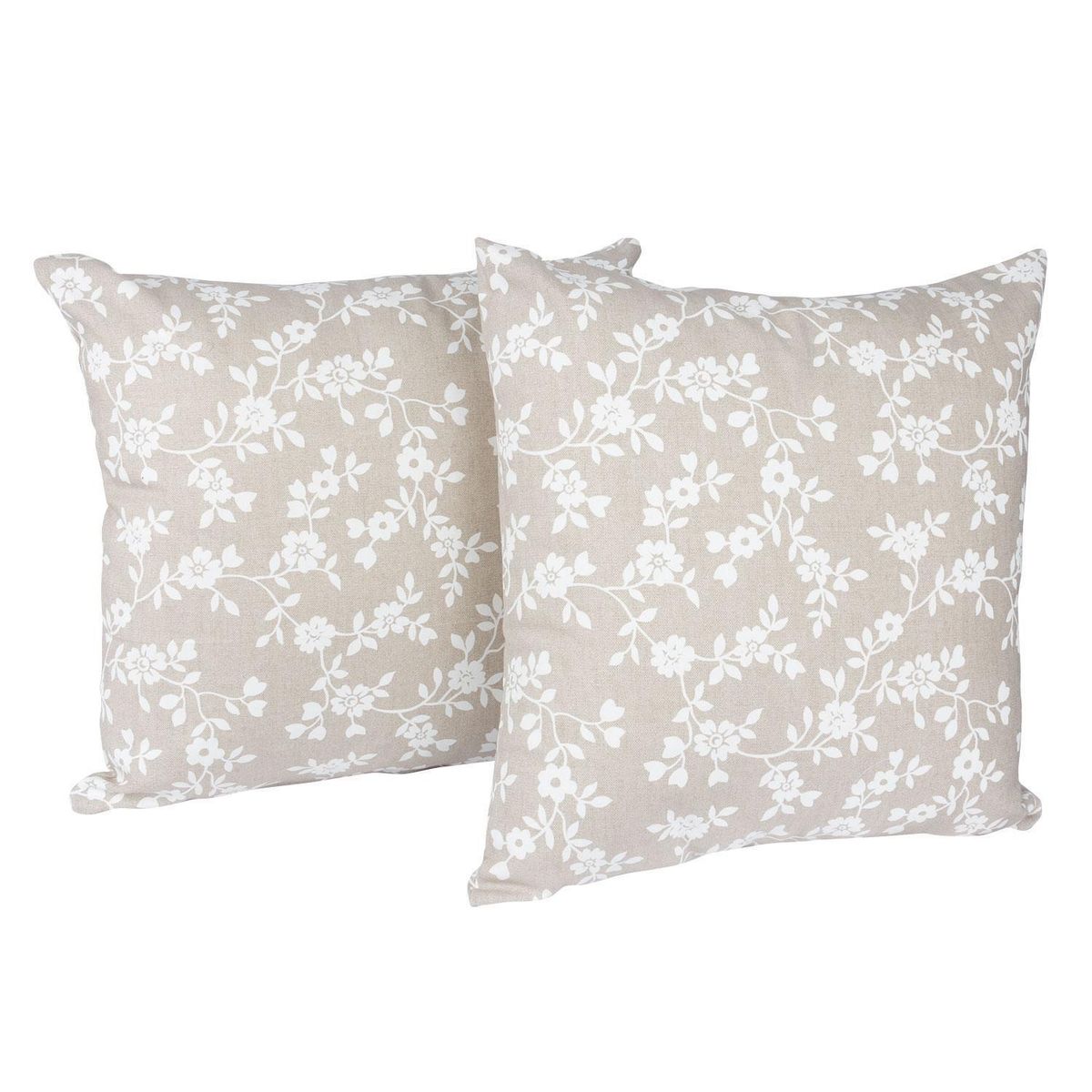 MASEL - Set De 2 Cojínes Lona Estampado Beige y blanco 50x50 cm