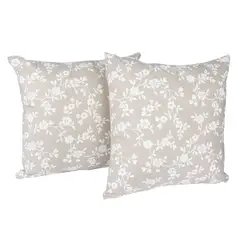 MASEL - Set De 2 Cojínes Lona Estampado Beige y blanco 50x50 cm