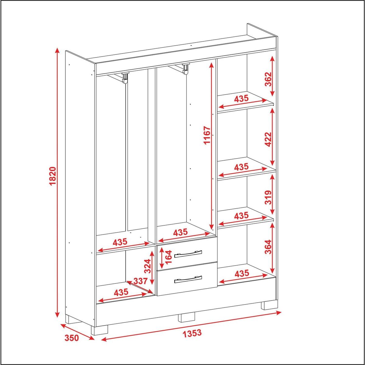 ALTAVISION - Clóset Natal 6 Puerta(s) 2 Cajón(es) 4 Repisa(s) 135.3x180x35 cm Café